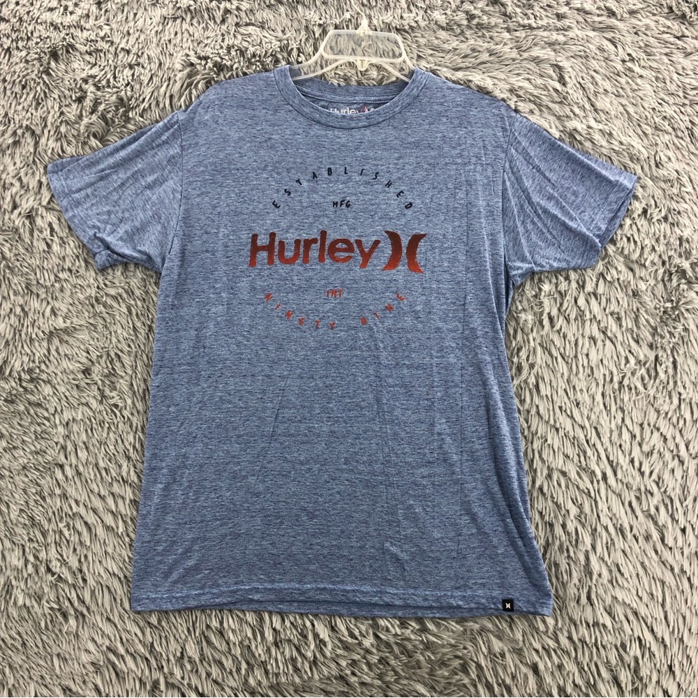 Hurley Tshirt Mens Medium Heathered Blue Spellout Shirt Short Sleeve